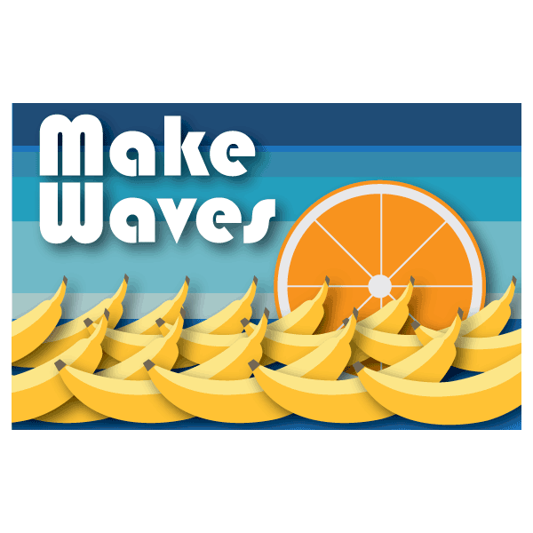 Alternative logo design for the 2018 WA State Food Coalition conference. It features bananas arranged like waves with the cross-section of an orange as the setting sun.